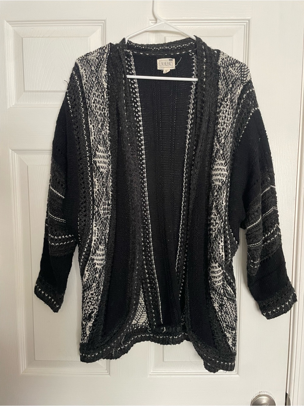 LA Hearts Wool Blend One Size Open Front Black & White Knit Cardigan Sweater